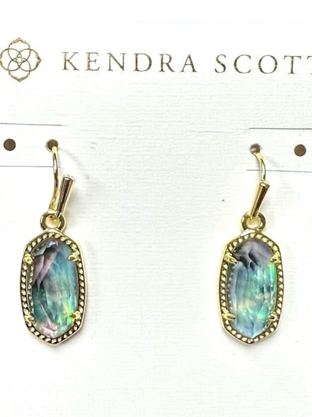 Kendra Scott Lee Gold Drop Earrings Watercolor Lilac Abalone 14k Gold Plated NWT